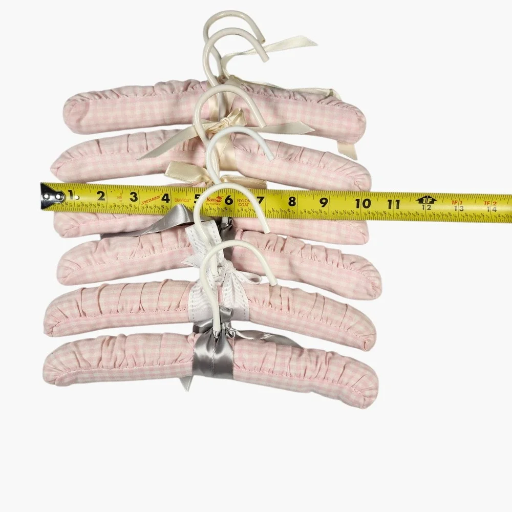 Baby Padded Hangers Set of 6 Pink Gingham Check Satin Bow‎ Cottagecore